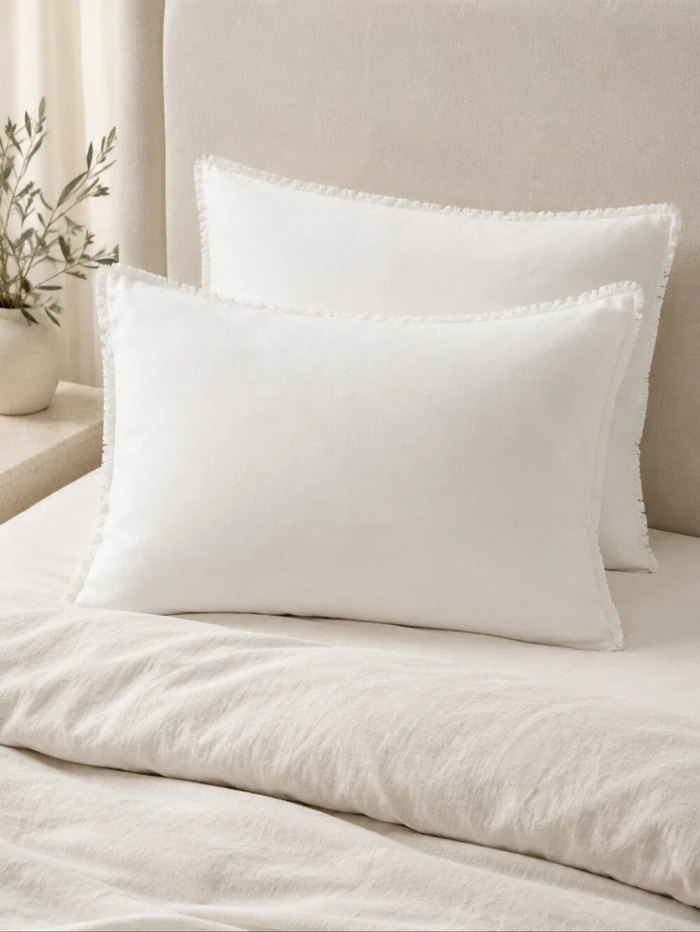 Casaluna King Linen Blend Pillow Shams White Fringe Trim Hidden Zipper Set of 2